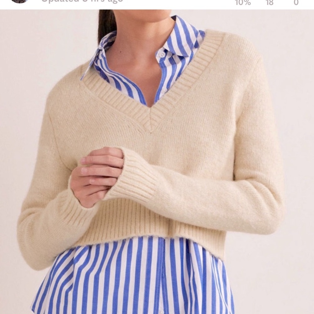 Boden Cream V-Neck Sweater Size Medium